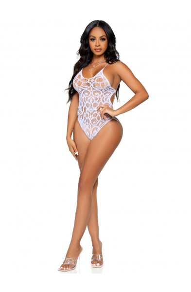 Strappy Back Lace Teddy - One Size - White