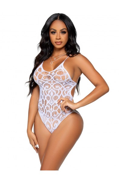 Strappy Back Lace Teddy - One Size - White