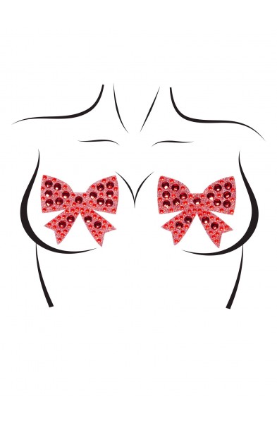 Rhinestone Bow Nipple Jewels -  One Size - Red