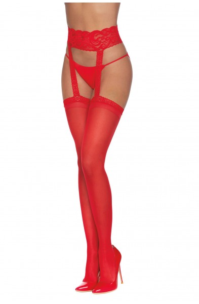 Pantyhose With Garters - One Size - Red