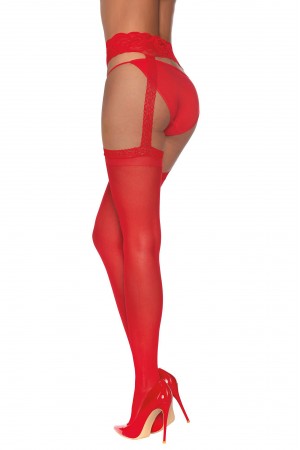 Pantyhose With Garters - One Size - Red