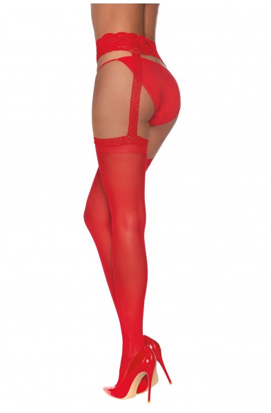 Pantyhose With Garters - One Size - Red