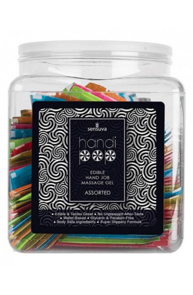 Handipop Hand Job Massage Gel Assorted Flavor - 100 Piece Single Use Packet Tub