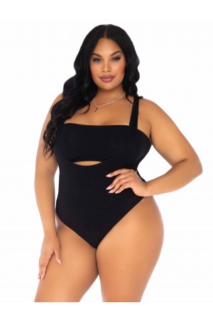 2 Pc Bandeau and Suspender Bodysuit - 1x/2x -  Black