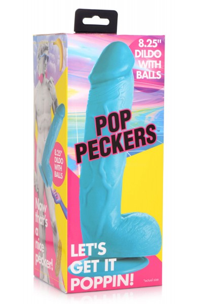 Pop Pecker 8.25 Inch Dildo With Balls - Blue