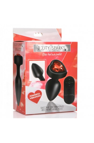 28x Silicone Vibrating Red Heart Anal Plug With  Remote - Small