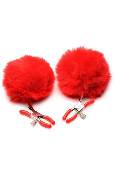 Pom Pom Nipple Clamps - Red