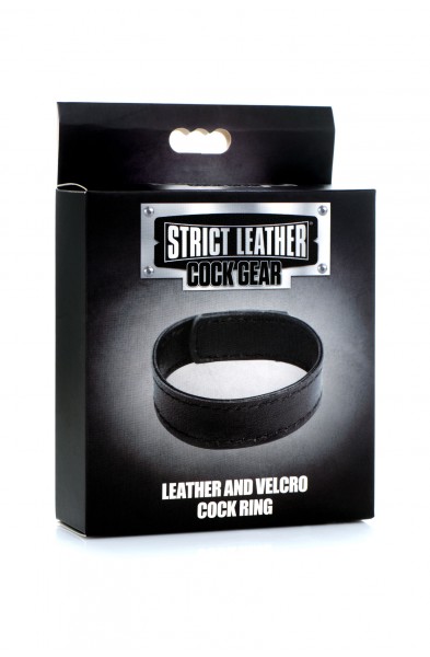 Leather and Velcro Cock Ring - Black