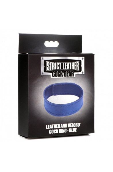 Leather and Velcro Cock Ring - Blue