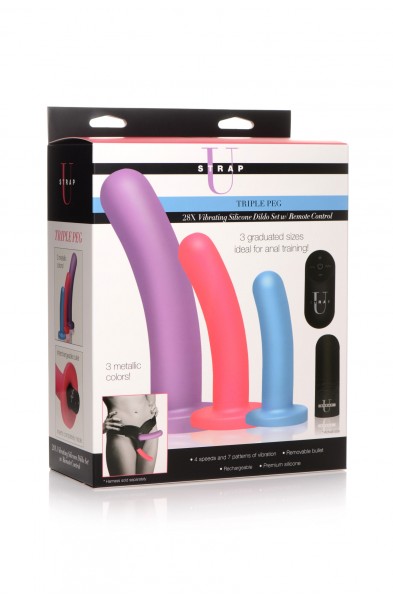 Triple Peg 28x Vibrating Silicone Dildo Set With Remote