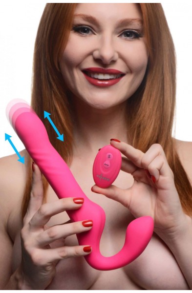Mighty-Thrust Thrusting and Vibrating Strapless  Strap-on With Remote  - Pink