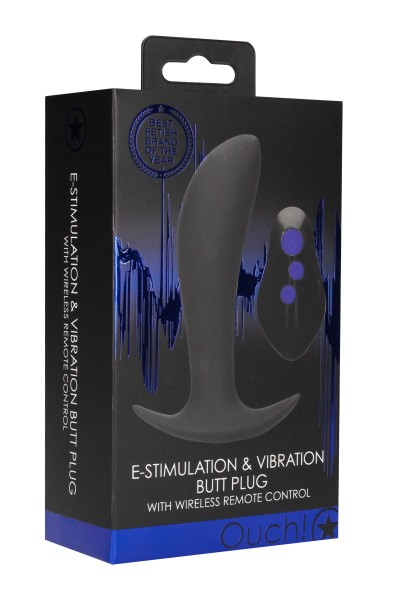 E-Stimulation and Vibration Butt Plug With Wireless Remote Control - Black