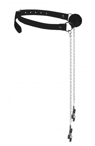 Breathable Ball Gag With Nipple Clamps - Black