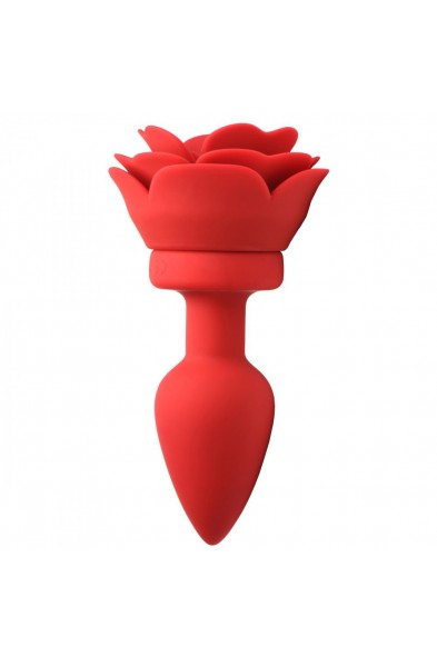 28x Silicone Vibrating Rose Anal Plug With Remote  - Medium