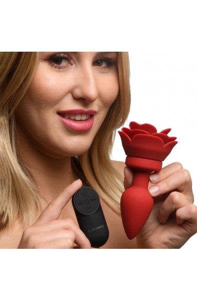 28x Silicone Vibrating Rose Anal Plug With Remote  - Medium