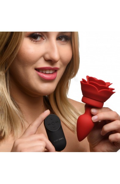 28x Silicone Vibrating Rose Anal Plug With Remote  - Small