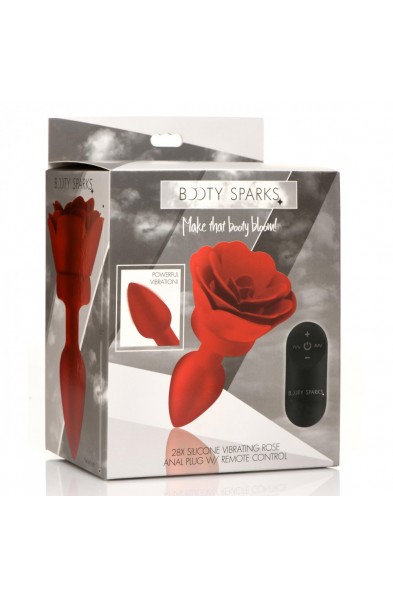 28x Silicone Vibrating Rose Anal Plug With Remote  - Small
