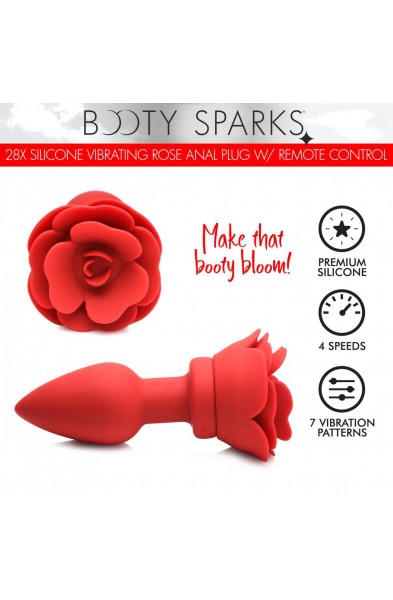 28x Silicone Vibrating Rose Anal Plug With Remote  - Small