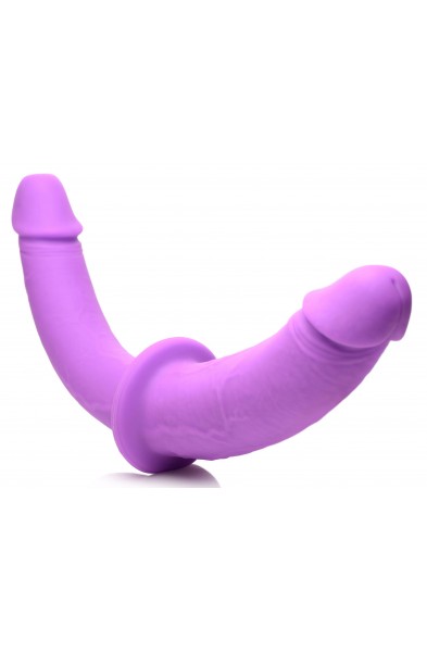 Double Charmer Silicone Double Dildo With Harness  - Purple