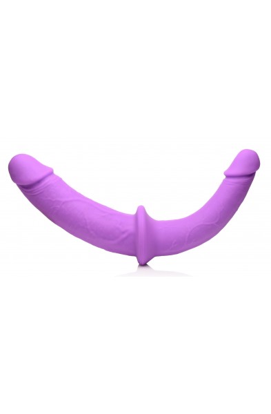 Double Charmer Silicone Double Dildo With Harness  - Purple