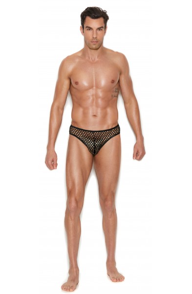 Men's Fishnet Thong Back Brief - Large/xlarge -  Black