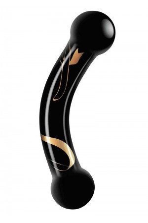 Secret Kisses - 5.5 Inch Handblown Glass Double  Ended Dildo - Black