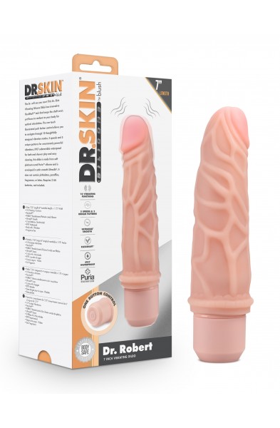 Dr. Skin Silicone - Dr. Robert - 7 Inch Vibrating  Dildo -Beige