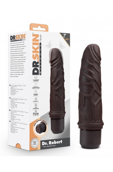 Dr. Skin Silicone - Dr. Robert - 7 Inch Vibrating  Dildo - Brown