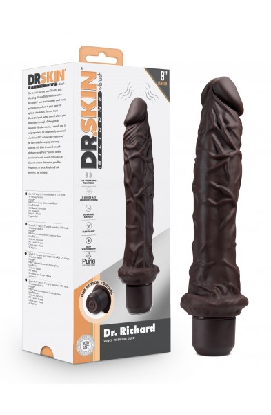 Dr. Skin Silicone - Dr. Richard - 9 Inch Vibrating Dildo - Brown