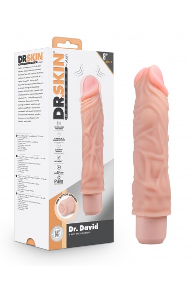 Dr. Skin Silicone - Dr. David - 8 Inch Vibrating  Dildo - Beige