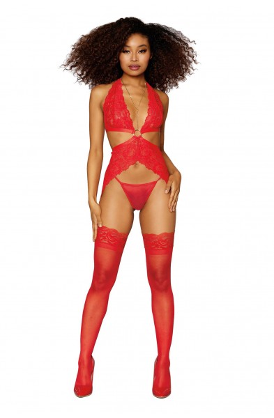 Garter Slip and G-String - One Size - Lipstick Red