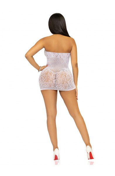 Rhinestone Lace and Net Mini Dress - One Size -  White