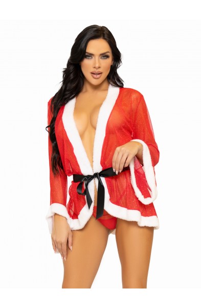 3 Pc Santa Robe and G-String Set - S/m - Red