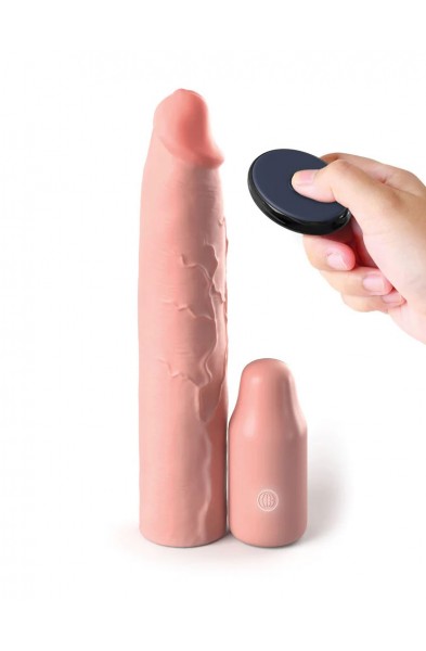 Fantasy X-Tensions Elite 9 Inch Sleeve Vibrating  3 Inch Plug With Remote - Light