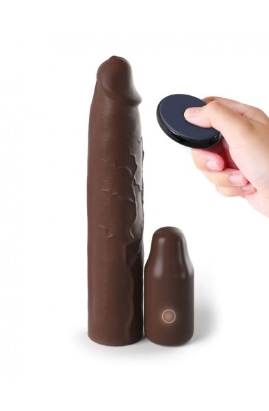 Fantasy X-Tensions Elite 9 Inch Sleeve Vibrating  3 Inch Plug With Remote - Brown