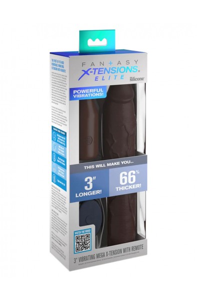 Fantasy X-Tensions Elite 9 Inch Sleeve Vibrating  3 Inch Plug With Remote - Brown