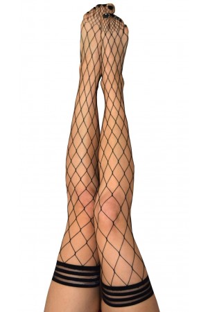 Michelle - Fishnet Thigh High - Size B - Black