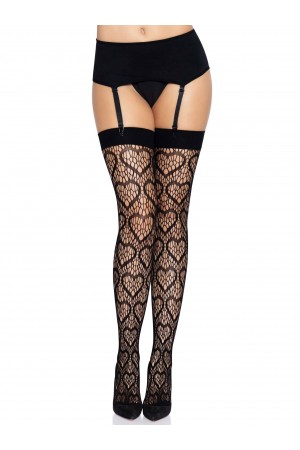 Heart Net Thigh Highs - One Size - Black