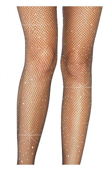 Casey Rhinestone Fishnet Suspender Pantyhose - One Size - Black