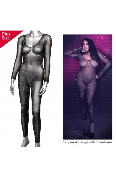 Radiance Crotchless Full Body Suit - Queen - Black