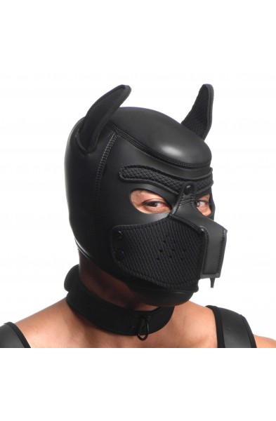 Full Pup Arsenal Set Neoprene Puppy Hood, Chest  Harness, Collar With Leash and Arm Band - Black
