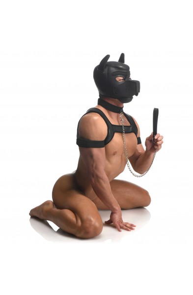 Full Pup Arsenal Set Neoprene Puppy Hood, Chest  Harness, Collar With Leash and Arm Band - Black