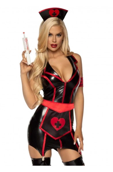Naughty Nurse Costume - Large - Black/red