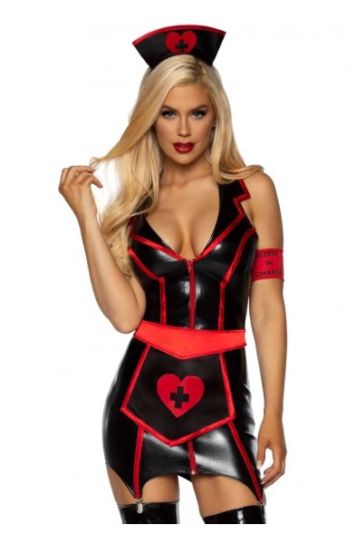 Naughty Nurse Costume - Medium - Black/red