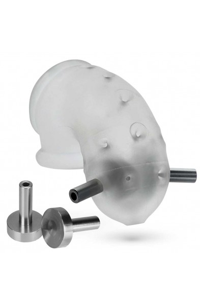 Airlock Electro Air-Lite Vented Chastity With Two  4mm Contacts - Clear Ice