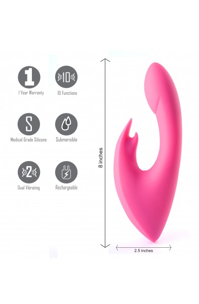 Leah USB Rechargeable Silicone 10-Function Rabbit Vibrator - Pink