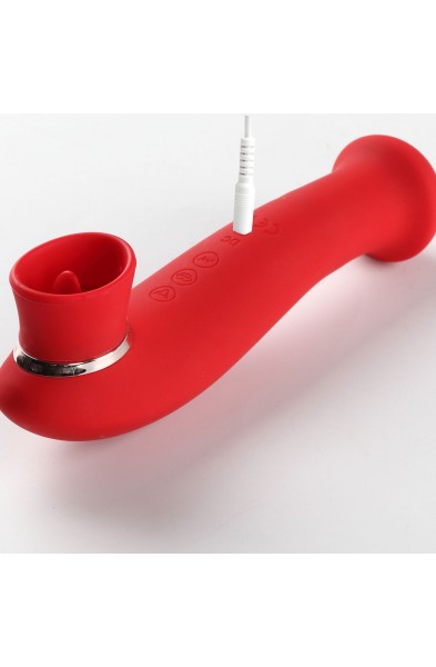 Destiny 15-Function Rechargeable Vibrating - Suction Wand - Cherry Red