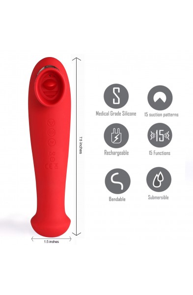 Destiny 15-Function Rechargeable Vibrating - Suction Wand - Cherry Red