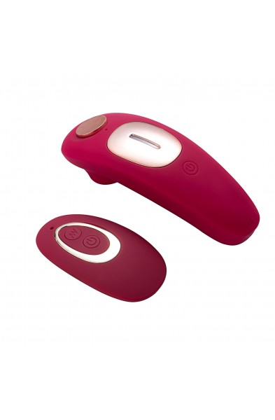 Remi 15-Function Rechargeable Remote Control   Suction Panty Vibe - Red