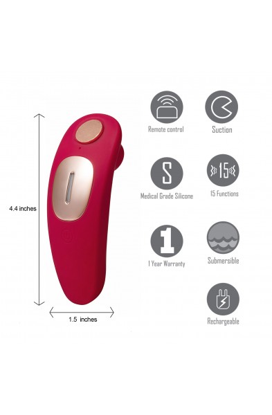 Remi 15-Function Rechargeable Remote Control   Suction Panty Vibe - Red